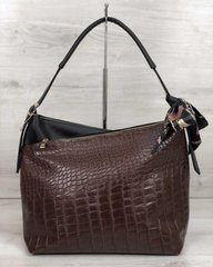 Жіноча сумка Нея чорного кольору зі вставкою коричневий крокодил (Арт. 56001) | 1 шт.