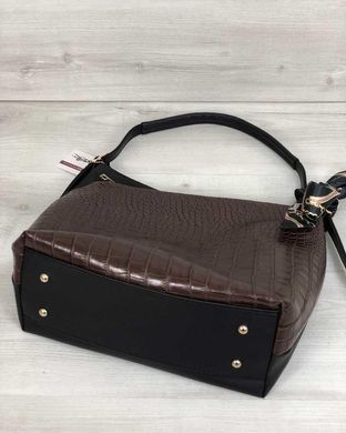 Женская сумка Нея черного цвета со вставкой коричневый крокодил (Арт. 56001) | 1 шт.