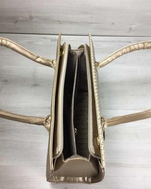 Жіноча сумка Бочонок золотого кольору зі вставкою бежева рептилія (Арт. 31614) | 1 шт.