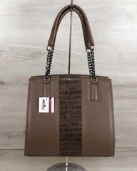 Каркасная женская сумка Адела кофейного цвета со вставкой кофейный крокодил (Арт. 32107) | 1 шт.