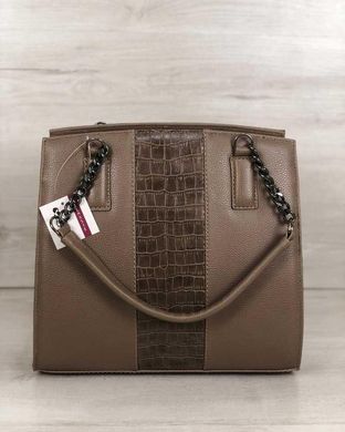 Каркасная женская сумка Адела кофейного цвета со вставкой кофейный крокодил (Арт. 32107) | 1 шт.
