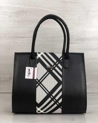 Жіноча сумка Бочонок чорного кольору зі вставкою Барбері (Арт. 31626) | 1 шт.