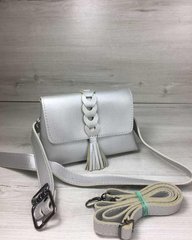 Женская сумка на пояс- клатч Белла серебряного цвета с плетением и кисточкой (Арт. 60631) | 1 шт.