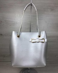 2в1 Молодежная женская сумка Бантик серебряного цвета (Арт. 55011) | 1 шт.