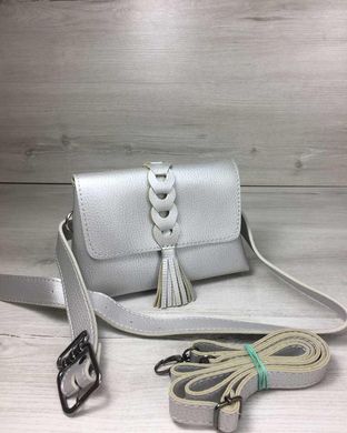 Жіноча сумка на пояс- клатч Белла срібного кольору з плетінням і пензликом (Арт. 60631) | 1 шт.