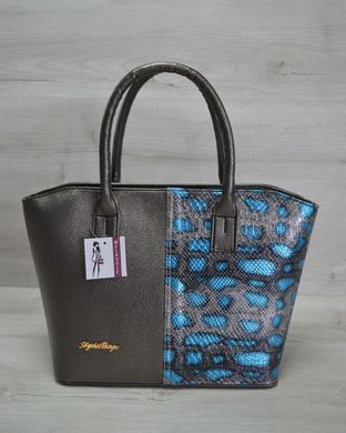 Класична жіноча сумка «Дві змійки» темно-сіра, блакитна змія (Арт. 11502) | 1 шт.