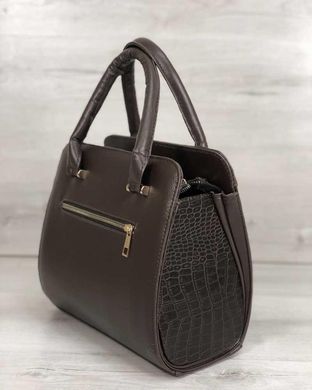 Каркасна жіноча сумка Еббі коричневого кольору зі вставками коричневий крокодил (Арт. 32402) | 1 шт.