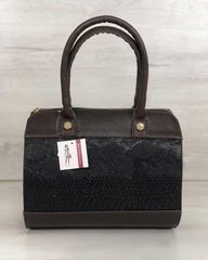 Женская сумка Маленький Саквояж коричневого цвета со вставкой коричневая рептилия (Арт. 32007) | 1 ш