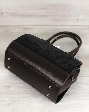 Женская сумка Маленький Саквояж коричневого цвета со вставкой коричневая рептилия (Арт. 32007) | 1 ш