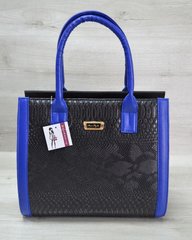 Женская сумка Бочонок черная рептилия с синим гладким (Арт. 31602) | 1 шт.