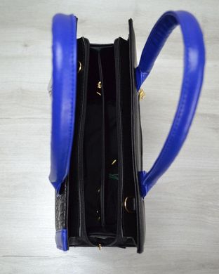 Женская сумка Бочонок черная рептилия с синим гладким (Арт. 31602) | 1 шт.
