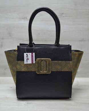 Молодіжна жіноча сумка Комбінована чорного кольору з золотим ременем (Арт. 52206) | 1 шт.