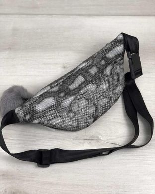 Жіноча сумка бананка з пушком сіра змія (нікель) (Арт. 60802) | 1 шт.
