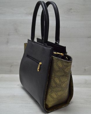 Молодежная женская сумка Комбинированная черного цвета с золотым ремнем (Арт. 52206) | 1 шт.