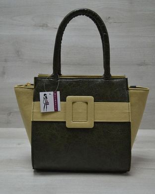 Молодежная женская сумка Комбинированная болотного цвета с оливковым ремнем (Арт. 52208) | 1 шт.