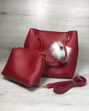 2в1 Молодежная женская сумка Пушок красного цвета (Арт. 55022) | 1 шт.