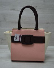 Молодежная женская сумка Комбинированная пудрового цвета с коричневым ремнем (Арт. 52209) | 1 шт.