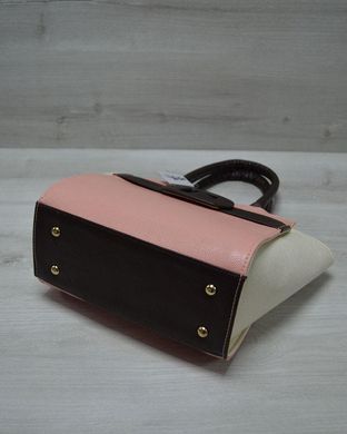 Молодежная женская сумка Комбинированная пудрового цвета с коричневым ремнем (Арт. 52209) | 1 шт.