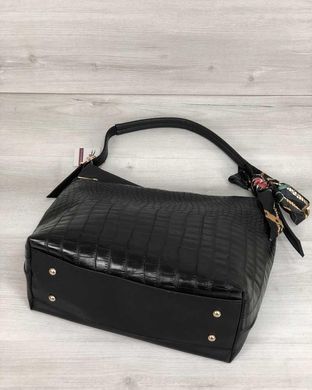 Женская сумка Нея черного цвета со вставкой черный крокодил (Арт. 56002) | 1 шт.