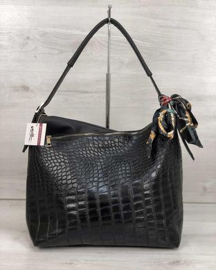 Жіноча сумка Нея чорного кольору зі вставкою чорний крокодил (Арт. 56002) | 1 шт.