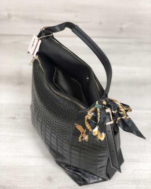 Жіноча сумка Нея чорного кольору зі вставкою чорний крокодил (Арт. 56002) | 1 шт.
