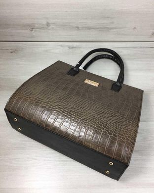 Жіноча сумка Бочонок чорного кольору зі вставкою кавовий крокодил (Арт. 31617) | 1 шт.