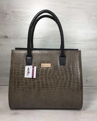 Женская сумка Бочонок черного цвета со вставкой кофейный крокодил (Арт. 31617) | 1 шт.