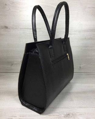 Жіноча сумка Бочонок чорного кольору зі вставкою кавовий крокодил (Арт. 31617) | 1 шт.