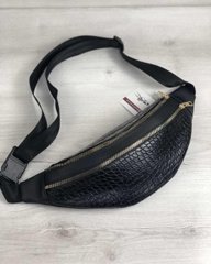 Жіноча сумка бананка на два відділення чорний крокодил (Арт. 60904) | 1 шт.