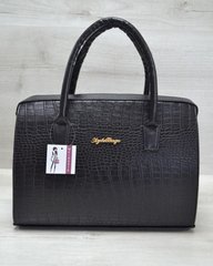 Каркасная женская сумка Саквояж черный крокодил (Арт. 31120) | 1 шт.