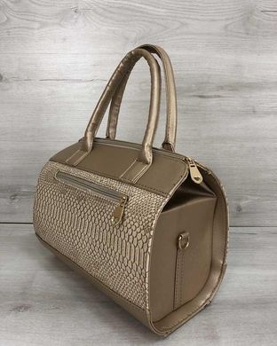 Женская сумка Маленький Саквояж золотого цвета со вставкой бежевая рептилия (Арт. 32001) | 1 шт.
