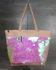 Жіноча сумка Лейла пудровий кольору з паєтками у вигляді кульок (Арт. 55354) | 1 шт.