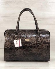 Каркасная женская сумка Саквояж коричневый лаковый мрамор (Арт. 31109) | 1 шт.