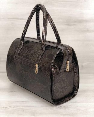 Каркасная женская сумка Саквояж коричневый лаковый мрамор (Арт. 31109) | 1 шт.