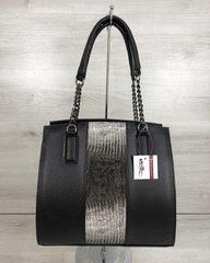 Каркасная женская сумка Адела черного цвета со вставкой серый лак (Арт. 32101) | 1 шт.
