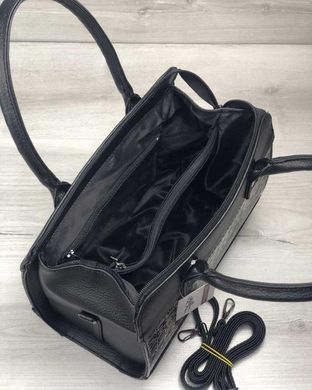 Жіноча сумка Маленький Саквояж чорного кольору зі вставкою сірий лаковий крокодил (Арт. 32008) | 1 шт