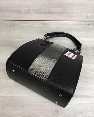 Каркасная женская сумка Адела черного цвета со вставкой серый лак (Арт. 32101) | 1 шт.