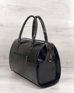 Каркасная женская сумка Саквояж черный лаковый (никель) (Арт. 31138) | 1 шт.