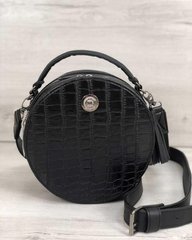 Стильная женская сумка Бриджит черного цвета со вставкой черный крокодил (Арт. 32304) | 1 шт.