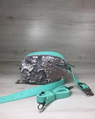 Женская сумка на пояс- клатч WeLassie мятного цвета Пайетки серебро-серебро (Арт. 60210) | 1 шт.