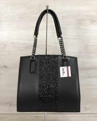 Каркасная женская сумка Адела черного цвета со вставкой черный блеск (Арт. 32104) | 1 шт.