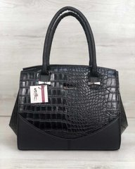Каркасная женская сумка Виржини черного цвета со вставками черный крокодил (Арт. 31301) | 1 шт.
