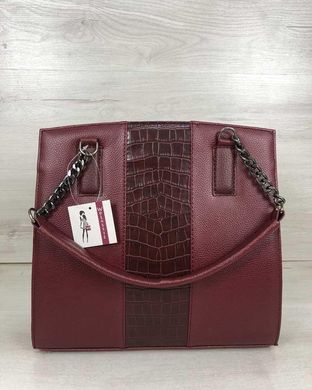 Каркасна жіноча сумка Адела бордового кольору зі вставкою бордовий крокодил (Арт. 32106) | 1 шт.