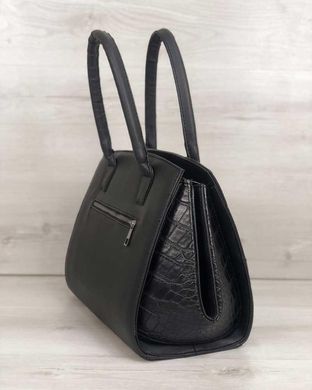 Каркасная женская сумка Виржини черного цвета со вставками черный крокодил (Арт. 31301) | 1 шт.