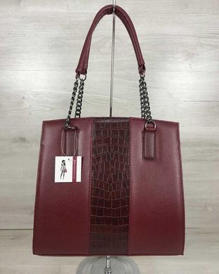 Каркасна жіноча сумка Адела бордового кольору зі вставкою бордовий крокодил (Арт. 32106) | 1 шт.