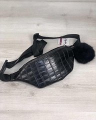 Женская сумка Бананка с пушком черный крокодил (никель) (Арт. 60804) | 1 шт.