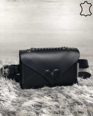 Кожаная женская сумка-клатч Leya с черного цвета с черным сердечком