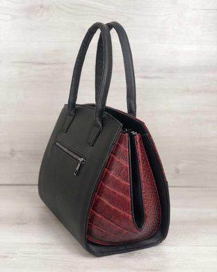 Каркасная женская сумка Виржини черного цвета со вставками красный крокодил (Арт. 31304) | 1 шт.
