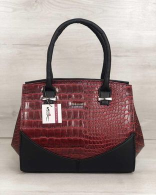 Каркасная женская сумка Виржини черного цвета со вставками красный крокодил (Арт. 31304) | 1 шт.