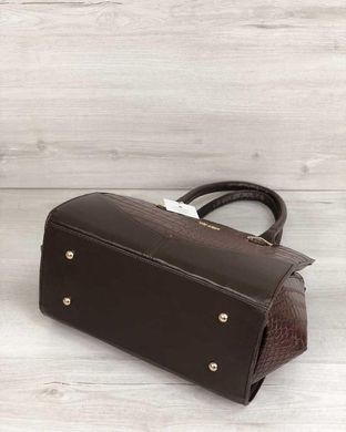 Каркасная женская сумка Виржини коричневого цвета со вставками коричневый крокодил (Арт. 31305) | 1